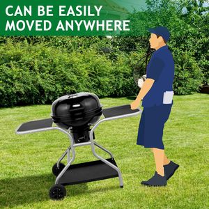 Griglia a Carbone da Esterno Migliorata con 2 Tavolini Laterali, Ripiano Portaoggetti, Raccogli Ceneri, Termometro e Prese d'Aria per Barbecue - Product Image 2