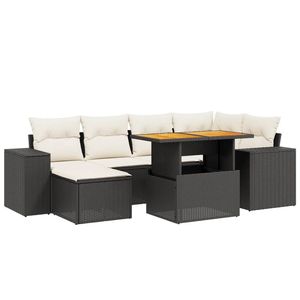 Set Divano da Giardino in Rattan Nero con Cuscini Crema, 6 Posti, Arredamento da Esterno dal Design Contemporaneo - Product Image 2