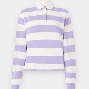 Striped Long Sleeve Knitted <b>Polo</b> <b>Shirt</b> Men Casual White <b>Purple</b> Pattern Regular Fit - Product Image 3