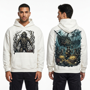 Sweat-shirt à capuche blanc personnalisé pour homme, style streetwear, coupe oversize, motif squelette, plongeur sous-marin, naufrage, en molleton épais - Product Image 1