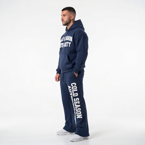 Survêtements d'hiver pour hommes en molleton 100% coton, épais, avec impression en relief, comprenant un sweat à capuche et un pantalon de survêtement évasé - Product Image 4
