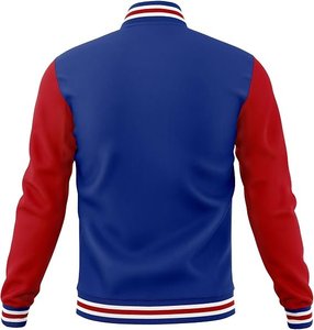 Veste universitaire noire et bleu roi pour homme avec bordure à rayures blanches, style preppy, coupe classique, matière polyester, col rabattu - Product Image 4