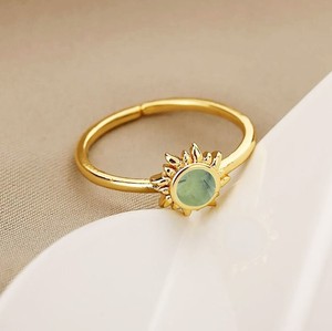 6 MM Prehnite Gemstone Sunburst <b>Rings</b> - Gold Plated <b>Adjustable</b> <b>Ring</b> for Women Jewelry - Product Image 1