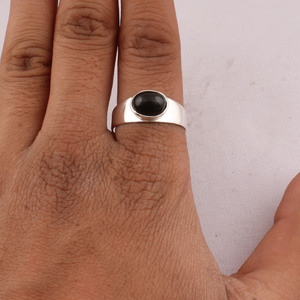 Wholesale 925 Sterling Silver Oval Black Onyx <b>Ring</b> Bezel Set Natural Gemstone Cabochon <b>Plain</b> Band Fine Jewelry Party - Product Image 3