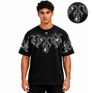 Mens Rhinestone Tee Shirt Heavyweight Cotton Blank Oversized <b>T</b> Shirt Mens Blank Crew Neck Tshirt Custom Printing Men's shirts - Product Image 1