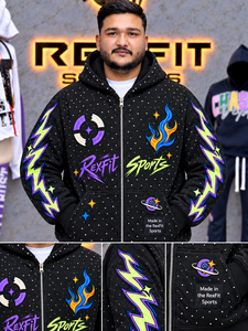Custom unisex Rhinestone Full <b>Zip</b> <b>up</b> <b>Graphic</b> <b>Hoodie</b> Streetwear Heavy Fleece Custom Logo Design OEM Wholesale Hooded Sweatshirt - Product Image 3