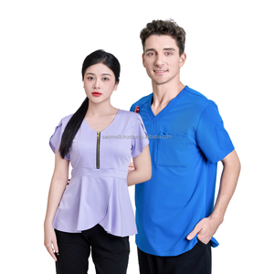 Uniformes médicos de alta calidad, conjuntos de blusas con cuello alto y mangas cortas, estampados, con estilos de uniforme para salud comunitaria, OEM/ODM - Product Image 2
