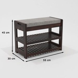 Zapatero de madera para el hogar - Banco de entrada de madera Sheesham con cojín y estante de almacenamiento para organizar zapatos (Miel) - Product Image 2
