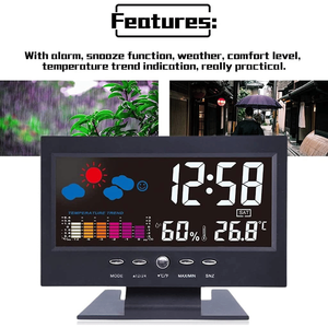 Sveglia digitale LED con calendario Snooze termometro igrometro & Weather Display Audio e kit di moduli di controllo vocale - Product Image 2