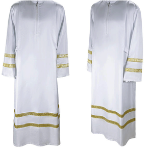 Túnicas Thobe Ecológicas de la Mejor Calidad, Túnica Blanca para Coro de Iglesia con Ribete Dorado, Túnica Larga para Clérigos, Túnicas Transpirables para Coro - Product Image 1