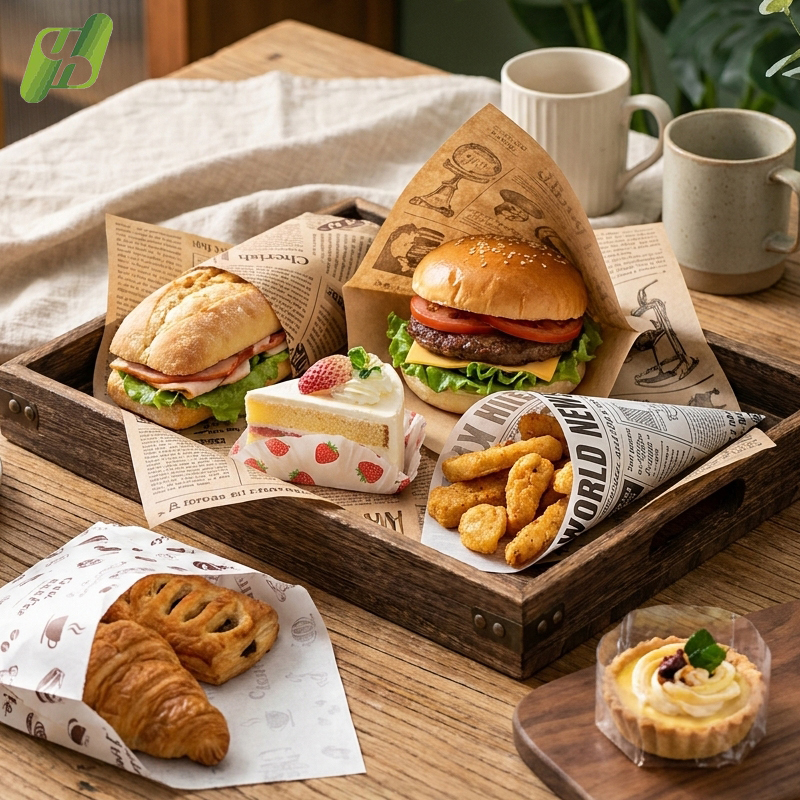 Custom Design Food Wrapping Paper Sheets for Bread Burger Sandwich Pastry and Dessert Packaging