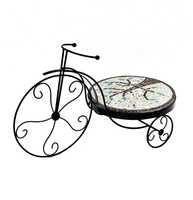Support de plantes en fer forgé en forme de tricycle, plateau en mosaïque à motif d'arbre, support créatif pour pot de fleurs en forme de vélo, étagères de jardin pour patio