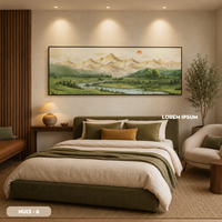 Peinture murale en soie paysage montagne et forêt, œuvre d'art faite à la main, décoration intérieure moderne, marque HALO, modèle NUI3 - 6, bon prix