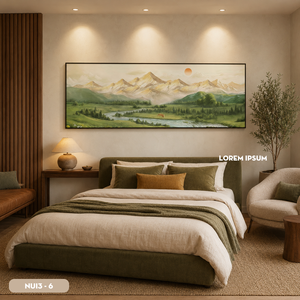 Peinture murale en soie paysage montagne et forêt, œuvre d'art faite à la main, décoration intérieure moderne, marque HALO, modèle NUI3 - 6, bon prix - Product Image 3