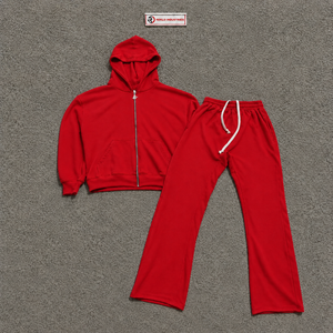 Conjunto Deportivo Personalizado de Forro Polar Rojo para Hombre, Sudadera con Cremallera Completa y Pantalones Jogger, Ropa Deportiva Informal de Invierno, Venta al Por Mayor, Fabricante OEM - Product Image 5