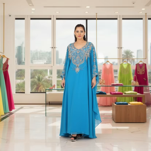 Elegante Vestido Maxi de Georgette con Elasticidad en Cuatro Direcciones, Corte en A, Bordado Floral, Color Verde Salvia, Corpiño Transparente con Ilusión Óptica, Manga Larga para Boda - Product Image 1