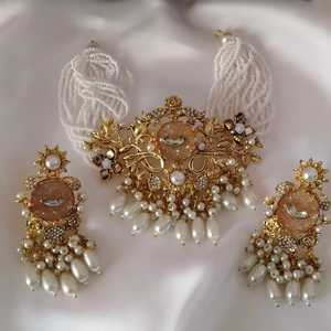 Juego de Joyería de Boda Tradicional de Acero Inoxidable, Diseño Personalizado de Alta Calidad, Chapado en Oro, Collar y Aretes Modernos - Product Image 2