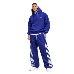 Sweat-shirts à capuche unis pour hommes en molleton de coton épais, personnalisables, fournisseur OEM, ensembles sweat-shirt à capuche et pantalon de jogging avec empiècements latéraux, faible MOQ - Product Image 1