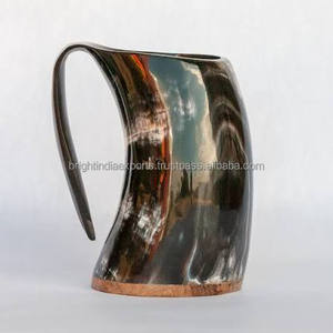 Mug en corne avec poignée, poli noir et marron, style vintage, vaisselle pour usage domestique, mug en corne - Product Image 1