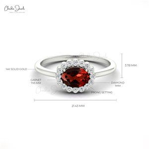 Bague de fiançailles en or massif 14 carats authentique avec grenat de 0,95 carat et diamants blancs sertis clos, bijoux de mariage, fournisseur en gros - Product Image 4