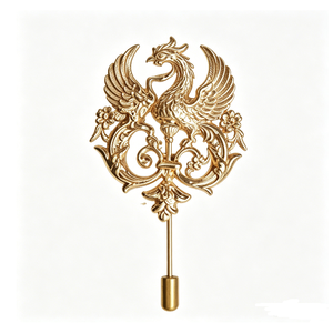 Broche Phénix Doré avec Motif Floral, Badge Métallique de Luxe pour Décoration de Mode, Épingles de Revers en Métal Personnalisées, Faits Main, Tendance - Product Image 3
