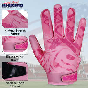 Gants de football américain personnalisés roses pour l'hiver, extérieur, avec grip adhésif, respirants, légers, à doigts complets, fermeture à cordon réglable, unisexe - Product Image 4