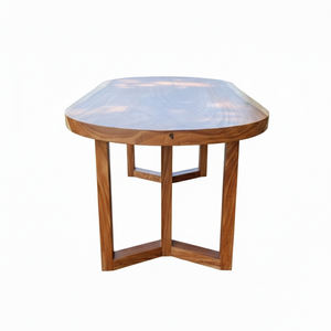 Table à manger ovale en bois de suar, style contemporain minimaliste, luxe naturel, meubles en bois, pieds triangulaires robustes pour la maison et les cafés - Product Image 2
