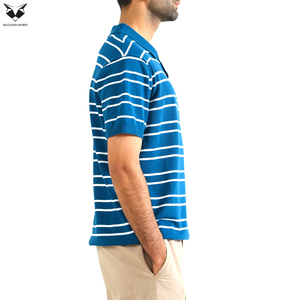 Polo de Punto a Rayas para Hombre, Manga Corta, Casual, Azul y Blanco, Corte Regular, Tejido Transpirable, Estilo Deportivo - Product Image 4
