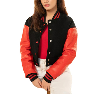 Chaqueta Varsity Casual Personalizada al por Mayor para Mujer, Transpirable, con Exterior de Algodón y Cuello Alto de Piel de Oveja, para Invierno - Product Image 4