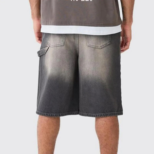 Shorts en jean délavé surdimensionnés à taille haute pour homme, style streetwear, avec broderie - Product Image 4