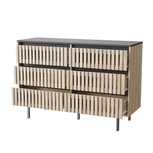 Modern Minimalist Bedroom <b>Storage</b> Cabinet Fluted Six-Drawer Organizer with Large Capacity Two Tone Design - Product Image 2