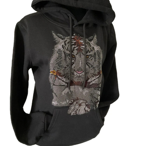 Sweat-shirt à capuche noir pour homme, design tigre en strass, décontracté, en polaire, pour l'automne - Product Image 1