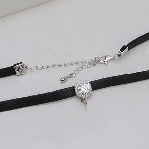 Collar de Cuerda Negra con Patrón de Plata S925 con Soporte Vacío, Cadena de Clavícula de Perlas DIY para Mujer, Accesorios de Joyería - Product Image 5