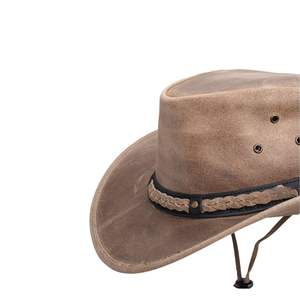 Sombrero Outback de Cuero Nubuck Desgastado Marrón Vintage con Ala Ancha y Banda Trenzada Delgada, Fabricación Personalizada OEM - Product Image 2