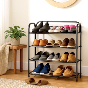 Étagère à chaussures en métal durable, organisateur à quatre niveaux, grande capacité de rangement, design gain de place, structure robuste, solution moderne pour l'entrée - Product Image 1