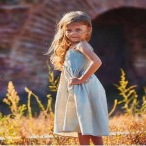 Robe décontractée bleu clair pour enfants, vêtement d'été lumineux, avec boutons, deux poches de avant, fait en coton pur, nouvelle collection 2020 - Product Image 3