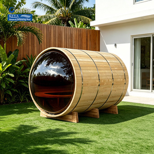 Sauna en forme de baril pour l'extérieur, idéal pour la détente dans votre jardin, avec véranda, verre panoramique arrière, certifié ETL, système WiFi intelligent, concessionnaire français - Product Image 1