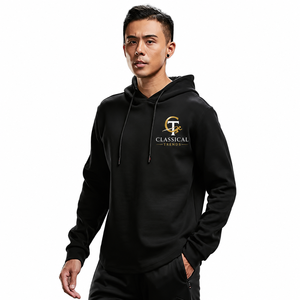 Sweat-shirt à capuche noir clair pour homme, coupe classique, couleur unie, décontracté, en coton tricoté, pour l'automne - Product Image 1