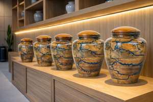 Green Epoxy Rosewood Cremation Urn Wooden <b>Ashes</b> Memorial <b>Casket</b> <b>for</b> Human Burial Columbarium - Product Image 6