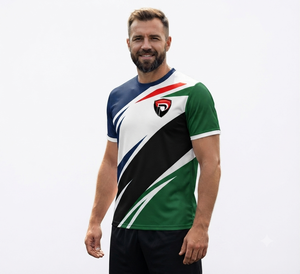 T-shirt sportif à manches courtes et col rond pour homme Dumela, imprimé géométrique, séchage rapide, respirant, logo frontal, tricoté, 100 % polyester, coupe ajustée - Product Image 3
