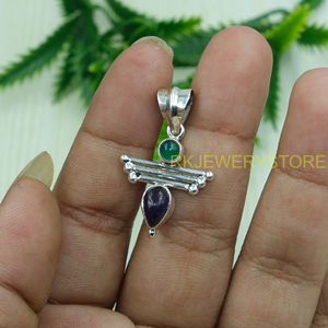 จี้เงินแท้ 925 ประดับอเมทิสต์และออนิกซ์สีเขียว |   เครื่องประดับดีไซน์เนอร์ทำมือจากอัญมณีธรรมชาติสำหรับเป็นของขวัญคริสต์มาสสำหรับผู้หญิง - Product Image 4