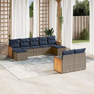 Ensemble de canapés de jardin en polyrotin gris, 9 pièces, avec coussins - Product Image 1
