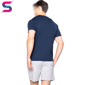Conjunto de Camiseta Azul Marino con Cuello Redondo y Bolsillo Blanco y Pantalones Cortos con Estampado de Puntos, Ropa Casual de Verano, 100% Algodón, Tejido Transpirable - Product Image 3