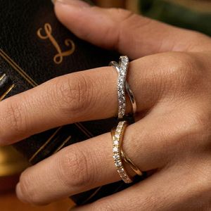 Wholesale <b>Gold</b> Plated Stainless Steel Crossover Zircon <b>Ring</b> for Unisex Women - Product Image 6