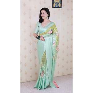 Elite Weaves Pista Soft Georgette Floral Printed Zari Woven Saree <b>Indian</b> & <b>Pakistani</b> <b>Clothing</b> 450g - Product Image 2