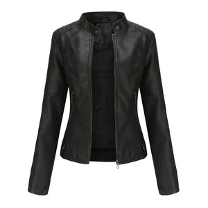 Leather <b>Coat</b> <b>Spring</b> <b>Women</b> Leather Jacket Slim Motorcycle Clothing Zipper Fashion Jackets and <b>Coats</b> Black Windproof Solid Color - Product Image 2
