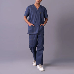 Customized Color & Logo Unisex <b>Scrub</b> <b>Sets</b> with Spandex/Cotton Canvas Fabric High Quality Hospital <b>Scrub</b> Uniform Needle Detection - Product Image 1