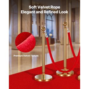 4 Corde in Velluto Rosso da 1,5 m per Pali Divisori con Ganci Argentati, Barriere per Gestione Folla per Ristoranti e Servizi Alberghieri - Product Image 2