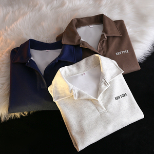 เสื้อฮู้ดและเสื้อสเวตเชิ้ตผู้หญิงแบบคอปกนุ่ม พร้อมโลโก้ด้านหน้า กระเป๋าผ้าถัก ชายเสื้อแบบริบ แขนยาว สไตล์ลำลอง - Product Image 2