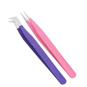 Pince à épiler dentée en acier inoxydable anti-magnétique pour extensions de cils, personnalisable, pour marque privée, avec fibres colorées, pour cils - Product Image 1